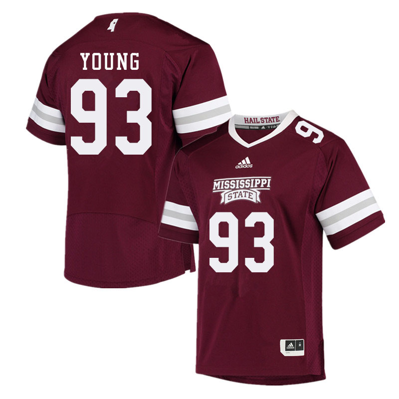 Men #93 Cameron Young Mississippi State Bulldogs College Football Jerseys Sale-Maroon